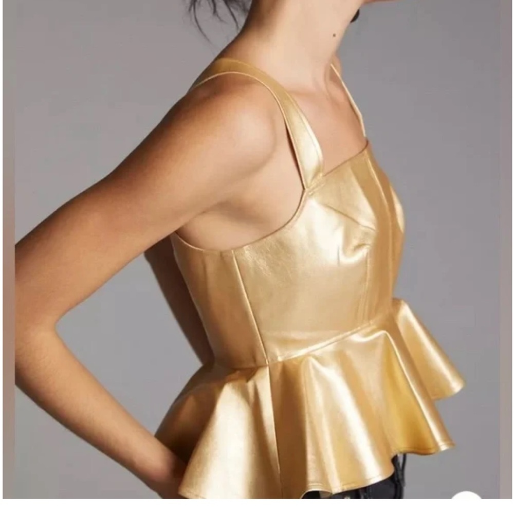 Hunter Bell Ellis faux leather gold metallic peplum cami top size 4 NWT